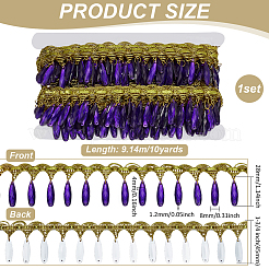Ruban de dentelle en polyester avec breloques en forme de larme en plastique et pompon&nbsp;DIY-WH0656-13B