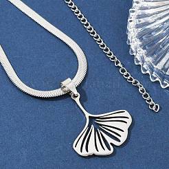 Collane con ciondolo a forma di foglia di ginkgo in acciaio inossidabile 201 con catene a spina di pesce&nbsp;NJEW-K253-36P