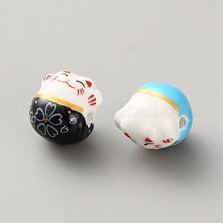 Abalorios de la porcelana hecha a mano impresos&nbsp;PORC-WH0013-21B