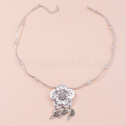 Vintage-Halsketten mit Blumenanhänger aus Legierung für Damen&nbsp;WGEB73F-01