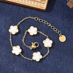 Blumen-Muschel-Gliederkettenarmbänder&nbsp;BJEW-K247-01G-06