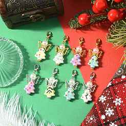 7 pièce de décorations de pendentif d'ange en imitation perle en porcelaine et plastique ABS faites à la main&nbsp;HJEW-FS00082