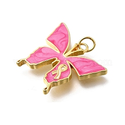 Ottobre nastro rosa per la consapevolezza del cancro al seno ciondoli in ottone e smalto&nbsp;LS-KK-G525-10G-01