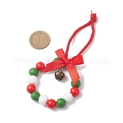 Décoration pendentif couronne de Noël en perles de bois&nbsp;HJEW-JM03829-03
