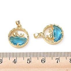 Pendentifs en laiton sertis de micro-pavés de zircone cubique bleu ciel profond&nbsp;KK-A299-02G