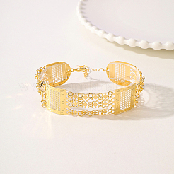 Breite Gliederarmbänder aus Messing mit hohlen Blumen für Damen&nbsp;BT5345