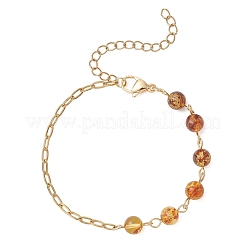 Braccialetti con maglie di perline di ambra naturale&nbsp;BJEW-JB13484-01