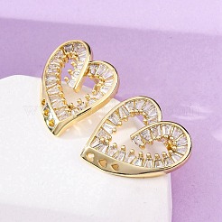 Orecchini a bottone con micro pavè di ottone a forma di cuore e zirconi trasparenti&nbsp;EJEW-H158-01G