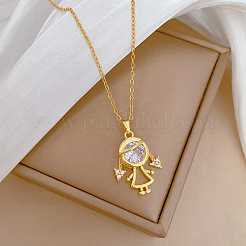 Collares colgantes para niña con circonita cúbica transparente y pavé de latón&nbsp;FS-WG30BB7-01