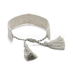 Wort Liebe ist ein geflochtenes Armband aus Polycotton (Polyester-Baumwolle) mit Quastenanhänger&nbsp;BJEW-F429-05