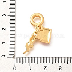 Europäische Anhänger mit Buchstaben und Rosenblüten aus Messing mit Emaille&nbsp;KK-U048-05G-01