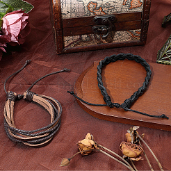 2 Stück 2 Stile verstellbare geflochtene Armbänder aus Rindsleder&nbsp;BJEW-CL0001-16
