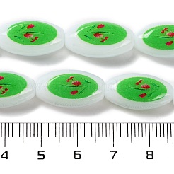 Impression de perles ovales en verre pour la fabrication de colliers et de bracelets&nbsp;GLAA-B020-01A-15