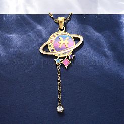 304 Edelstahl Hot Pearl Emaille Konstellation Planet Anhänger Halsketten&nbsp;NJEW-D310-01H-G