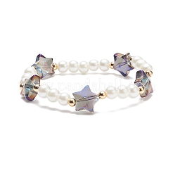 Pulsera elástica con cuentas de perlas y estrellas de vidrio para mujer&nbsp;BJEW-JB08389
