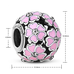 Perline europee a foro largo in argento sterling placcato rodio con zirconi cubici e smalto&nbsp;TS-C-089
