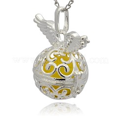 Pendentifs cage en laiton plaqué couleur argent&nbsp;KK-J217-11S
