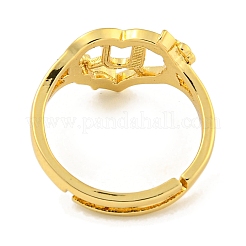 Anillos ajustables de latón chapado en forma de corazón con letras y flores para mujer&nbsp;RJEW-I105-05G-U