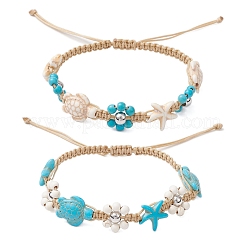 2 pulsera trenzada de cuentas de turquesa sintética y magnesita de 2 colores&nbsp;BJEW-TA00624