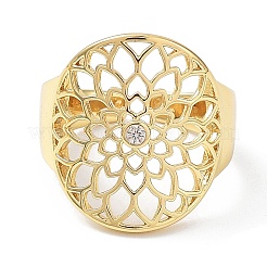 Anello a polsino aperto a fiore cavo in ottone placcato a cremagliera con zirconi cubici&nbsp;RJEW-B044-20G