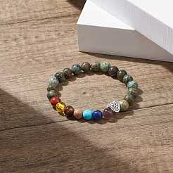 Bracciale elasticizzato in pietre dure miste con perline a cuore in lega&nbsp;BJEW-JB08099