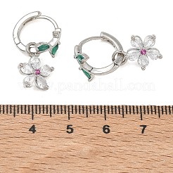 Pendientes colgantes de aro con forma de flor de latón y micro circonitas cúbicas para mujer.&nbsp;EJEW-A167-13P-01