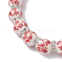 Bracelets extensibles en perles de céramique et porcelaine à imprimé floral pour femmes&nbsp;BJEW-JB12375