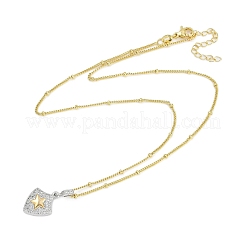 Collane con catena satellitare con ciondolo a scudo in zirconia cubica trasparente in ottone micro pavé per donna&nbsp;NJEW-U015-05G-03