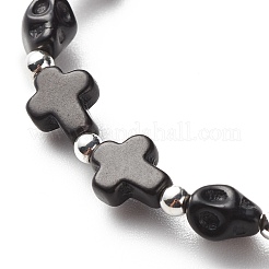 Braccialetto elasticizzato con perline di turchese sintetico (tinto) e perline di teschio&nbsp;BJEW-JB08449