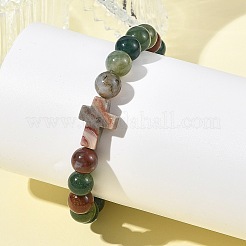Braccialetti elasticizzati con perline rotonde di agata indiana naturale da 8.5 mm&nbsp;BJEW-JB14342-01