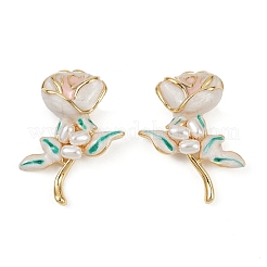 Flor aretes de esmalte de latón&nbsp;EJEW-K308-04G