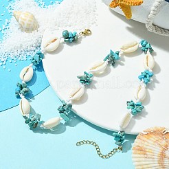 Collier de perles en coquillage naturel et puces turquoise synthétiques pour filles et femmes&nbsp;NJEW-TA00115