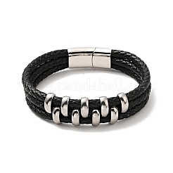 Geflochtenes Lederarmband mit dreifachen Schlaufen und mehrsträngigem Verschluss aus 304er Edelstahl für Männer und Frauen&nbsp;BJEW-C021-20