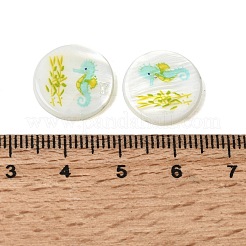 Perles plates rondes en coquillage d'eau douce naturel imprimé océan&nbsp;SHEL-A006-13G