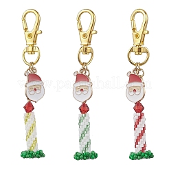 3 pièce de 3 couleurs de décorations de pendentif de Père Noël en verre perlé 3D et alliage émaillé&nbsp;HJEW-MZ00396