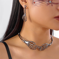 Ensembles de colliers et boucles d'oreilles à pendentif en alliage avec tête de mort&nbsp;FS-WG22603-01