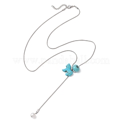 Collane pendenti con perle di conchiglia e cavallo in turchese sintetico tinto&nbsp;NJEW-JN05895-01