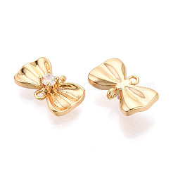Messing Pavé klar Zirkonia Bowknot Verbinder Charms&nbsp;KK-T078-19G