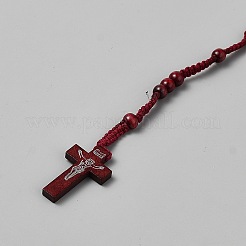 Colliers avec pendentif en bois de pin et croix de Jésus&nbsp;NJEW-WH0002-243D