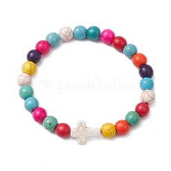 Stretch-Armbänder aus synthetischen türkisfarbenen Perlen für Frauen und Männer&nbsp;BJEW-JB11466