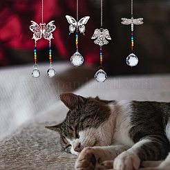 4 pièces 4 style lustre en verre attrape-soleil prismes chakra pendentif suspendu&nbsp;AJEW-SZ0002-27