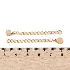 Rallonge de chaîne gourmette en acier inoxydable chirurgical 316 avec placage ionique (IP) et breloque ronde en quartz rose naturel poli.&nbsp;STAS-A097-01G-03