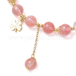 Braccialetti elastici con perline rotonde in cristallo di quarzo naturale e vetro di quarzo ciliegia&nbsp;BJEW-JB11935-01