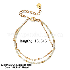 Pulseras de doble cadena francesa de acero inoxidable 304 en tono dorado con circonitas cúbicas redondas facetadas para mujer.&nbsp;PW9964-1
