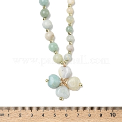 Collier rond à perles avec pendentif trèfle en amazonite naturelle et fermoirs en forme de cœur pour la Saint-Patrick&nbsp;NJEW-G202-02G-03