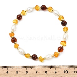 Bracelets extensibles en perles d'ambre naturel et de perles de culture d'eau douce pour femmes&nbsp;BJEW-JB13699-02