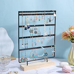 1 Set 5-stufiger rechteckiger Schmuck-Ohrring-Organizer aus Eisen mit Holzsockel&nbsp;EDIS-SC0001-07A