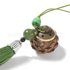 Pendentifs décoratifs en boules d'encens en bois de santal vert et lotus&nbsp;HJEW-D300-01B-01PG