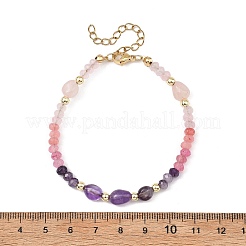 Braccialetti da donna con perline rondelle e pepite di ametista e quarzo rosa tinte naturalmente dalla Malesia&nbsp;BJEW-JB14090-03