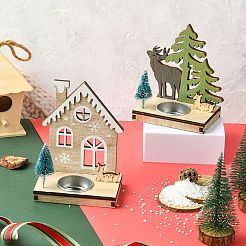 1 Satz 2 Stück 2 Stile Weihnachten Holz Kerzenständer gemischte Farben&nbsp;ST-CJ0040-002